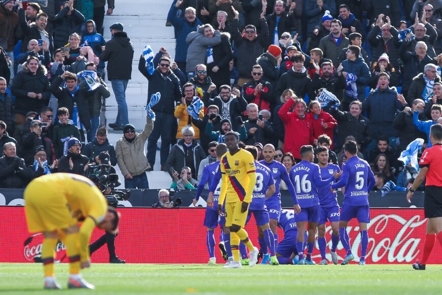 CD Leganés viert doelpunt tegen FC Barcelona (2019)